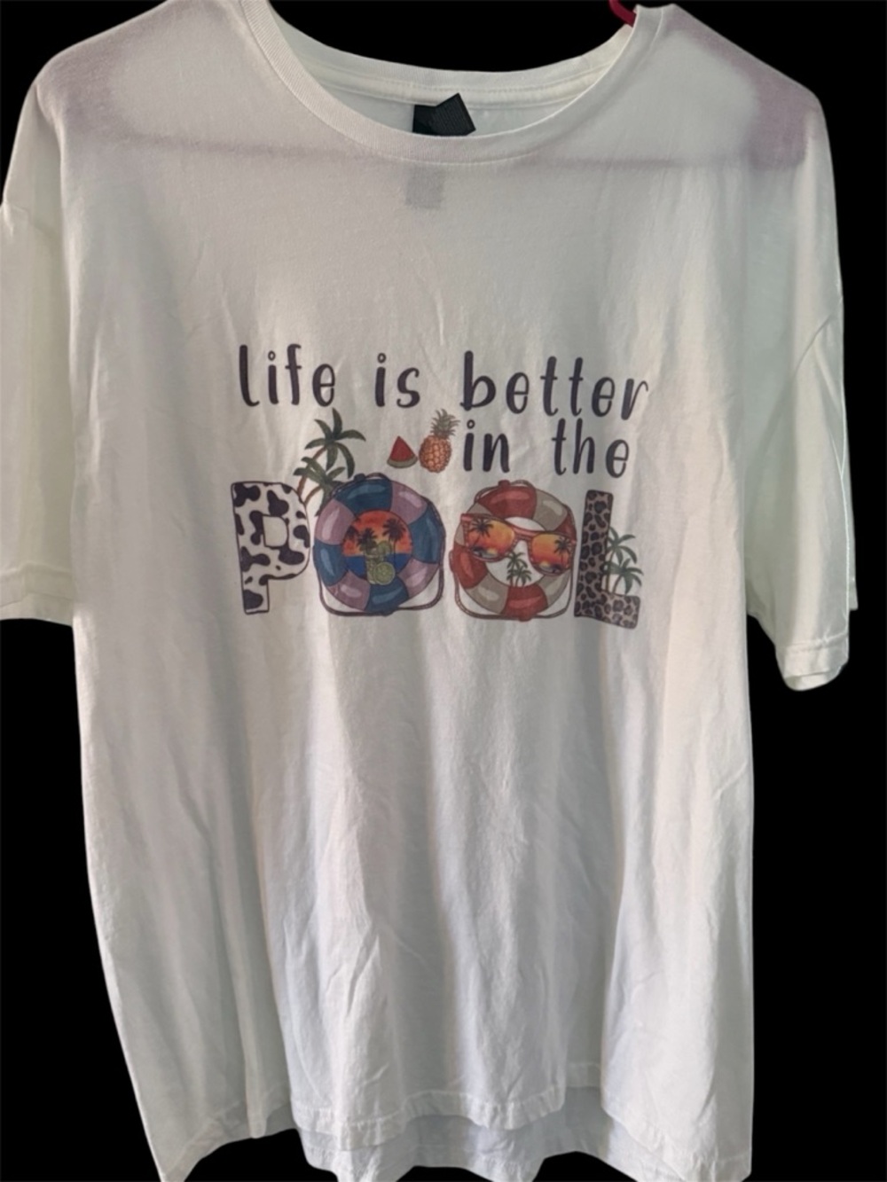 Gildan White Short Sleeve Tee with Multicolor Pool Graphic
